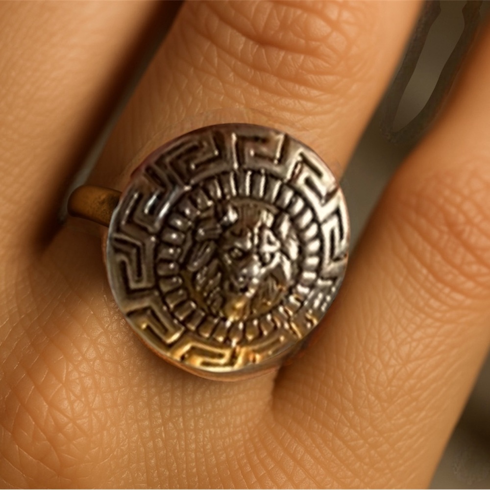 Vintage French Lion Gargoyle Medallion Statement Piece Ring